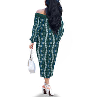 Pikake Maile Tiare Lei Family Matching Off The Shoulder Long Sleeve Dress and Hawaiian Shirt Polu Lauhala Pattern LT01 - Polynesian Pride