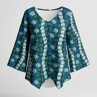 Pikake Maile Tiare Lei Kimono Sleeve Blouse Polu Lauhala Pattern
