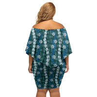 Pikake Maile Tiare Lei Off Shoulder Short Dress Polu Lauhala Pattern