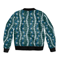 Pikake Maile Tiare Lei Sleeve Zip Bomber Jacket Polu Lauhala Pattern