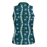 Pikake Maile Tiare Lei Women Sleeveless Polo Shirt Polu Lauhala Pattern