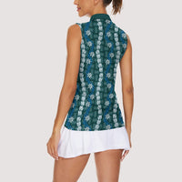 Pikake Maile Tiare Lei Women Sleeveless Polo Shirt Polu Lauhala Pattern