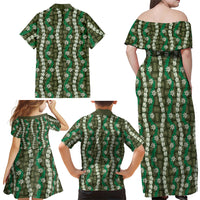 Pikake Maile Tiare Lei Family Matching Off Shoulder Maxi Dress and Hawaiian Shirt Omaomao Lauhala Pattern LT01 - Polynesian Pride