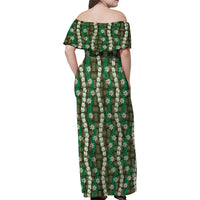 Pikake Maile Tiare Lei Family Matching Off Shoulder Maxi Dress and Hawaiian Shirt Omaomao Lauhala Pattern LT01 - Polynesian Pride
