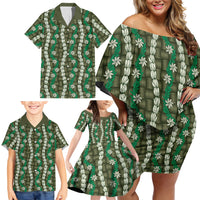 Pikake Maile Tiare Lei Family Matching Off Shoulder Short Dress and Hawaiian Shirt Omaomao Lauhala Pattern LT01 - Polynesian Pride