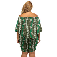 Pikake Maile Tiare Lei Family Matching Off Shoulder Short Dress and Hawaiian Shirt Omaomao Lauhala Pattern LT01 - Polynesian Pride