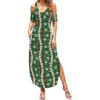 Pikake Maile Tiare Lei Family Matching Summer Maxi Dress and Hawaiian Shirt Omaomao Lauhala Pattern LT01 Mom's Dress Green - Polynesian Pride