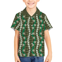 Pikake Maile Tiare Lei Family Matching Summer Maxi Dress and Hawaiian Shirt Omaomao Lauhala Pattern LT01 Son's Shirt Green - Polynesian Pride