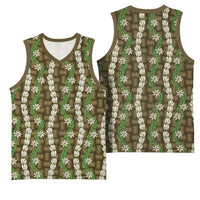 Pikake Maile Tiare Lei Basketball Jersey Natural Lauhala Pattern