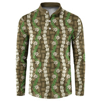 Pikake Maile Tiare Lei Button Sweatshirt Natural Lauhala Pattern