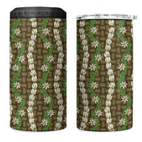 Pikake Maile Tiare Lei 4 in 1 Can Cooler Tumbler Natural Lauhala Pattern LT01 One Size: 16 oz Brown - Polynesian Pride