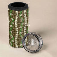 Pikake Maile Tiare Lei 4 in 1 Can Cooler Tumbler Natural Lauhala Pattern LT01 - Polynesian Pride