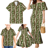 Pikake Maile Tiare Lei Family Matching Mermaid Dress and Hawaiian Shirt Natural Lauhala Pattern LT01 - Polynesian Pride