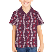Pikake Maile Tiare Lei Family Matching Off Shoulder Short Dress and Hawaiian Shirt Akala Lauhala Pattern LT01 Son's Shirt Pink - Polynesian Pride