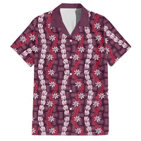 Pikake Maile Tiare Lei Family Matching Short Sleeve Bodycon Dress and Hawaiian Shirt Akala Lauhala Pattern LT01 Dad's Shirt - Short Sleeve Pink - Polynesian Pride