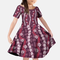 Pikake Maile Tiare Lei Family Matching Tank Maxi Dress and Hawaiian Shirt Akala Lauhala Pattern LT01 Daughter's Dress Pink - Polynesian Pride