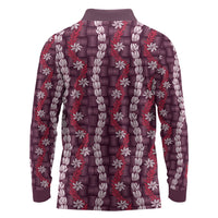 Pikake Maile Tiare Lei Long Sleeve Polo Shirt Akala Lauhala Pattern