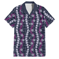 Pikake Maile Tiare Lei Family Matching Off Shoulder Maxi Dress and Hawaiian Shirt Poni Lauhala Pattern LT01 Dad's Shirt - Short Sleeve Purple - Polynesian Pride