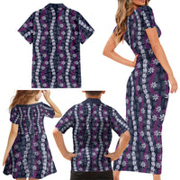 Pikake Maile Tiare Lei Family Matching Short Sleeve Bodycon Dress and Hawaiian Shirt Poni Lauhala Pattern LT01 - Polynesian Pride