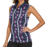 Pikake Maile Tiare Lei Women Sleeveless Polo Shirt Poni Lauhala Pattern