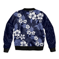 Hawaiian Hibiscus Tribal Floral Blue Bomber Jacket Polynesian Tapa Pattern - Polynesian Pride