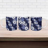 Hawaiian Hibiscus Tribal Floral Blue Ceramic Mug Polynesian Tapa Pattern - Polynesian Pride