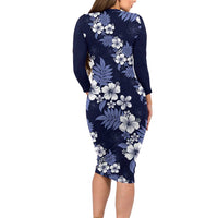 Hawaiian Hibiscus Tribal Floral Blue Family Matching Long Sleeve Bodycon Dress and Hawaiian Shirt Polynesian Tapa Pattern LT01 - Polynesian Pride