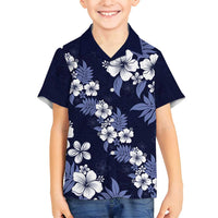 Hawaiian Hibiscus Tribal Floral Blue Family Matching Long Sleeve Bodycon Dress and Hawaiian Shirt Polynesian Tapa Pattern LT01 Son's Shirt Blue - Polynesian Pride