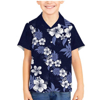 Hawaiian Hibiscus Tribal Floral Blue Family Matching Mermaid Dress and Hawaiian Shirt Polynesian Tapa Pattern LT01 Son's Shirt Blue - Polynesian Pride