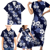 Hawaiian Hibiscus Tribal Floral Blue Family Matching Short Sleeve Bodycon Dress and Hawaiian Shirt Polynesian Tapa Pattern LT01 - Polynesian Pride