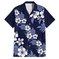Hawaiian Hibiscus Tribal Floral Blue Family Matching Short Sleeve Bodycon Dress and Hawaiian Shirt Polynesian Tapa Pattern LT01 Dad's Shirt - Short Sleeve Blue - Polynesian Pride
