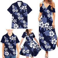 Hawaiian Hibiscus Tribal Floral Blue Family Matching Summer Maxi Dress and Hawaiian Shirt Polynesian Tapa Pattern LT01 - Polynesian Pride