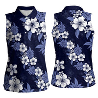 Hawaiian Hibiscus Tribal Floral Blue Women Sleeveless Polo Shirt Polynesian Tapa Pattern LT01 - Polynesian Pride
