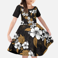 Hawaiian Hibiscus Tribal Floral Brown Family Matching Mermaid Dress and Hawaiian Shirt Polynesian Tapa Pattern LT01 Daughter's Dress Brown - Polynesian Pride