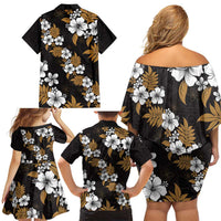 Hawaiian Hibiscus Tribal Floral Brown Family Matching Off Shoulder Short Dress and Hawaiian Shirt Polynesian Tapa Pattern LT01 - Polynesian Pride