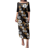 Hawaiian Hibiscus Tribal Floral Brown Family Matching Puletasi and Hawaiian Shirt Polynesian Tapa Pattern LT01 Mom's Dress Brown - Polynesian Pride