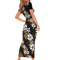 Hawaiian Hibiscus Tribal Floral Brown Family Matching Short Sleeve Bodycon Dress and Hawaiian Shirt Polynesian Tapa Pattern LT01 - Polynesian Pride