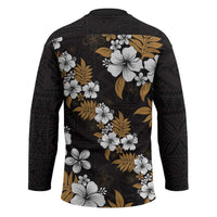 Hawaiian Hibiscus Tribal Floral Brown Hockey Jersey Polynesian Tapa Pattern - Polynesian Pride