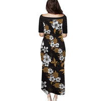 Hawaiian Hibiscus Tribal Floral Brown Puletasi Polynesian Tapa Pattern - Polynesian Pride