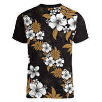 Hawaiian Hibiscus Tribal Floral Brown Women V-Neck T-Shirt Polynesian Tapa Pattern LT01 - Polynesian Pride
