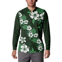 Hawaiian Hibiscus Tribal Floral Green Button Sweatshirt Polynesian Tapa Pattern LT01 - Polynesian Pride