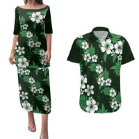 Hawaiian Hibiscus Tribal Floral Green Couples Matching Puletasi and Hawaiian Shirt Polynesian Tapa Pattern LT01 Green - Polynesian Pride