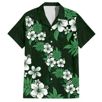 Hawaiian Hibiscus Tribal Floral Green Family Matching Off The Shoulder Long Sleeve Dress and Hawaiian Shirt Polynesian Tapa Pattern LT01 Dad's Shirt - Short Sleeve Green - Polynesian Pride