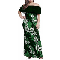 Hawaiian Hibiscus Tribal Floral Green Family Matching Off Shoulder Maxi Dress and Hawaiian Shirt Polynesian Tapa Pattern LT01 Mom's Dress Green - Polynesian Pride