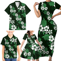 Hawaiian Hibiscus Tribal Floral Green Family Matching Short Sleeve Bodycon Dress and Hawaiian Shirt Polynesian Tapa Pattern LT01 - Polynesian Pride