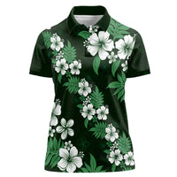 Hawaiian Hibiscus Tribal Floral Green Women Polo Shirt Polynesian Tapa Pattern LT01 Female Green - Polynesian Pride