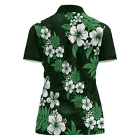 Hawaiian Hibiscus Tribal Floral Green Women Polo Shirt Polynesian Tapa Pattern LT01 - Polynesian Pride