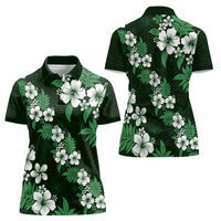 Hawaiian Hibiscus Tribal Floral Green Women Polo Shirt Polynesian Tapa Pattern LT01 - Polynesian Pride