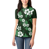 Hawaiian Hibiscus Tribal Floral Green Women Polo Shirt Polynesian Tapa Pattern LT01 - Polynesian Pride