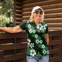 Hawaiian Hibiscus Tribal Floral Green Women Polo Shirt Polynesian Tapa Pattern LT01 - Polynesian Pride